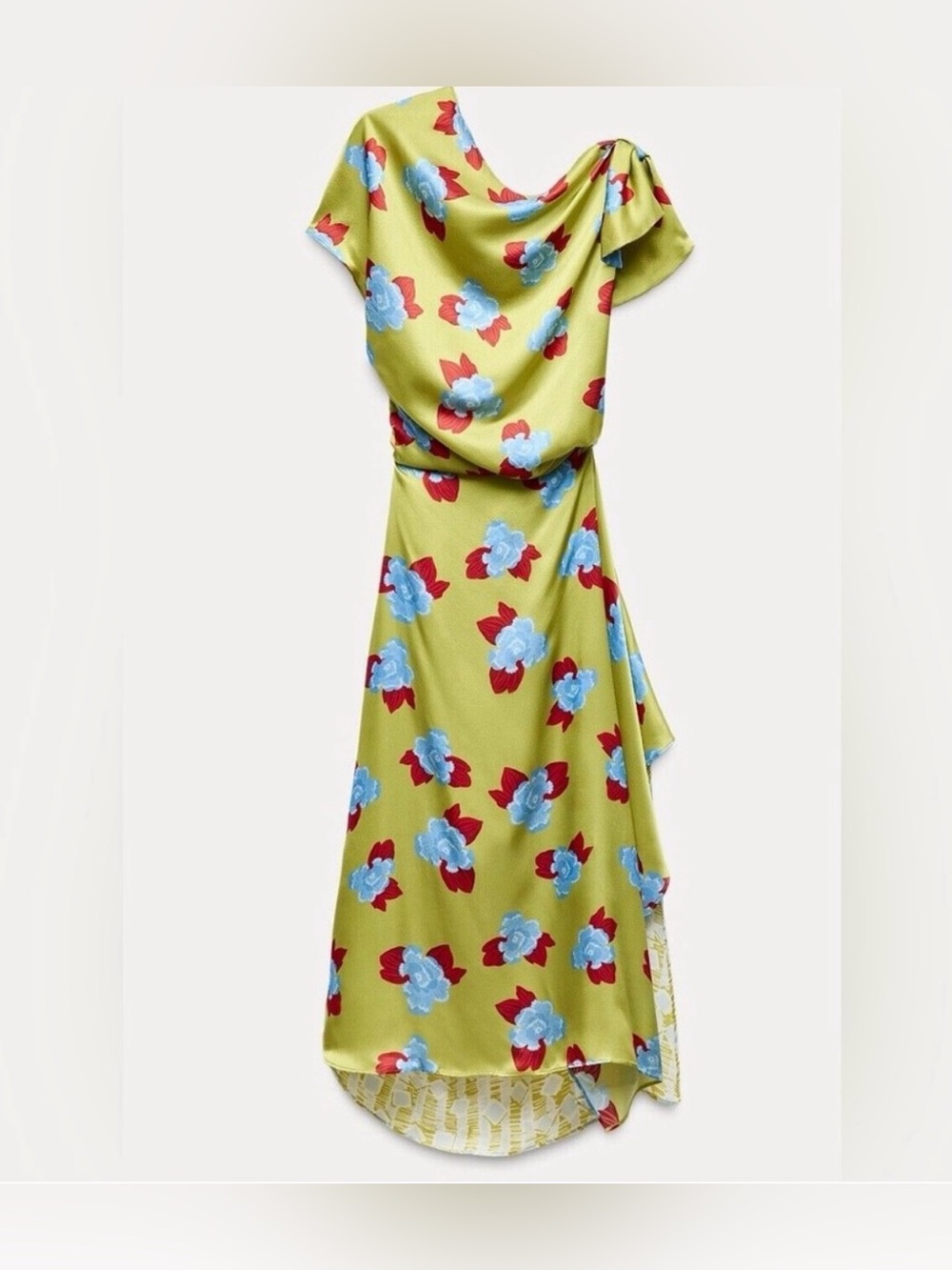 Zara Studio 100% silk Floral High-Low Cowl Neck Midi Dress NWOT never worn!